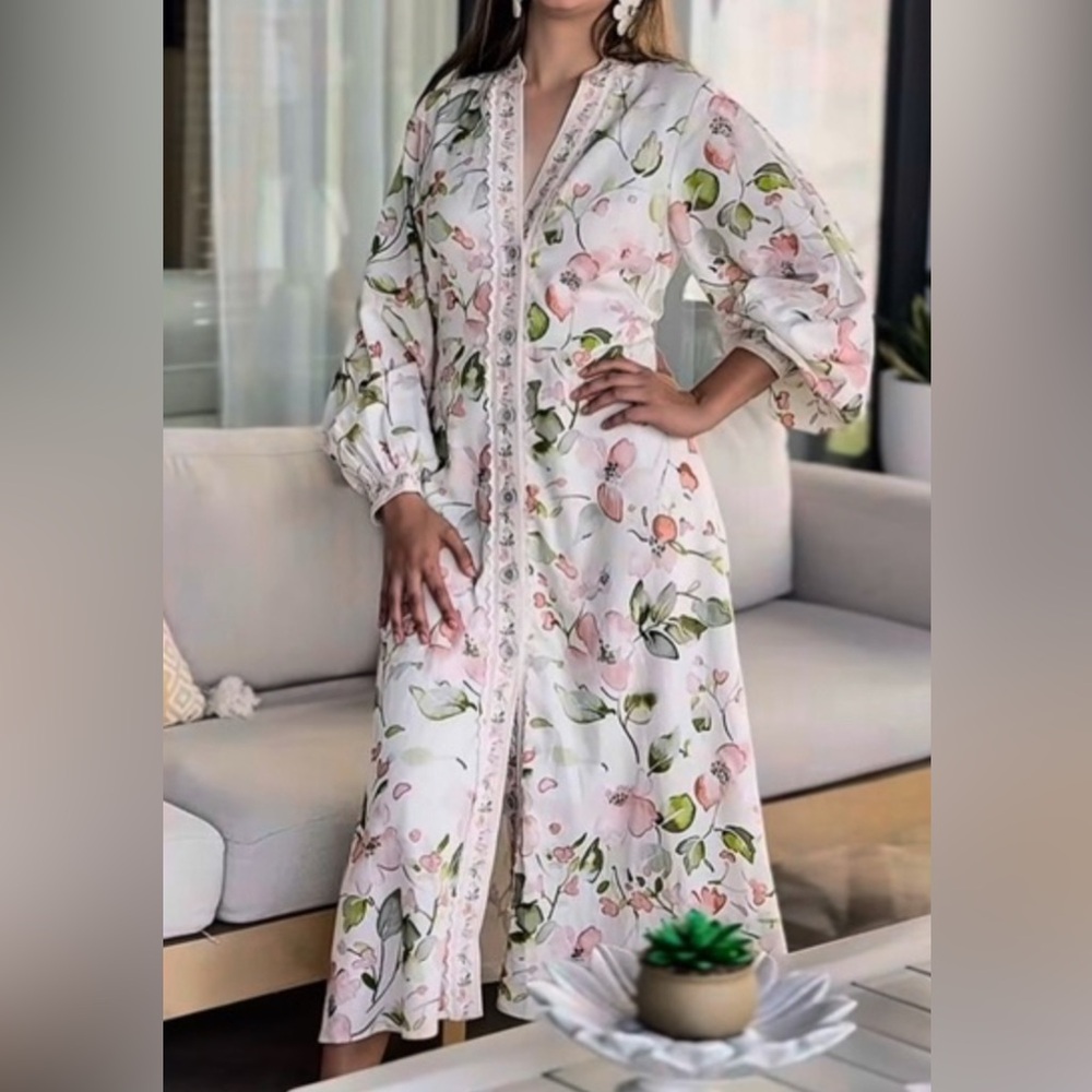 Caroline Constas Pink Floral Long Sleeve Dress